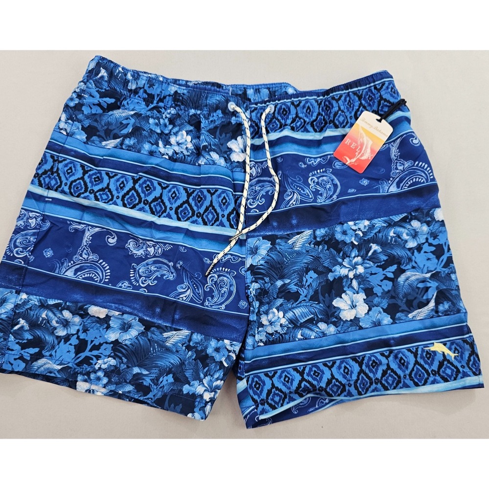 Tommy Bahama Relax trunks swimwear mens XL pockets blue white floral
